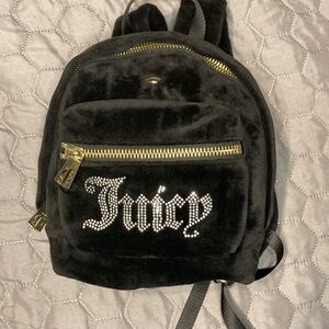 Y2k Mcbling Juicy Couture Mini Backpack In Black With Rhinestones And Velour